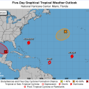 #TropicalWeatherOutlook, NWS National Hurricane Center Miami FL, 200 AM EDT Wed Sep 12 2018For the #NorthAtlantic... #CaribbeanSea and the #GulfofMexico :The National Hurricane Center is issuing advisories on #HurricaneFlorence, located over the western Atlantic Ocean, on #HurricaneHelene, located over the eastern Atlantic, and on #TropicalStormIsaac, located several hundred miles east of the Lesser Antilles.1. Showers and thunderstorms have not become any better organized during the past several hours in association with a trough of low pressure located over the south-central Gulf of Mexico.  In addition, satellite data and surface observations indicate that there is still no sign of a surface circulation. However, upper-level winds are forecast to become more conducive for development, and a tropical depression is likely to form on Thursday or Friday before the system reaches the western Gulf Coast.