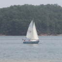 Sailing the Mac 22 near Macedonia Cemetery.