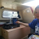 Heather making breakfast near Sweetwater