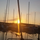Sun setting at Harbor Towne Marina
