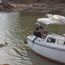 My girl, Heather, feeding the geese that followed us nearly 3 miles!