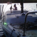 A messy deck thanks to Chrissy, my first boat dog...