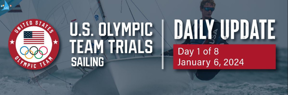 MIAMI, FLORIDA (6 January 2024)Day one of the U.S. Olympic Team TrialsSailing greeted competitors with 11-13 knots of breeze gusting to 15 with 3-5 foot swell for the 470s and 49ers, and slightly calmer conditions for the iQFOiLs and Men's Kites. Stu McNay (Providence, RI) and Lara Dallman-Weiss (Shoreview, MN) took the first race win of Trials in the Mixed 470, kicking off what will be a riveting week of racing across five classes in Miami as 61 athletes leave it all out on the field for the chance to represent Team USA at Paris 2024.Points are naturally close after one day of racing with few scores on the board, but it's shaping up to be a battle to the very end with the top talent from across the country. Athletes wrapped up quickly upon returning to shore and headed home to reset for another day in a marathon eight-day regatta.Top 3 in each class after day one:Men's iQFOiL - Geronimo Nores (7), Noah Lyons (10), Alex Temko (10)Women's iQFOiL - Dominique Stater (5), Danicka Sailer (10), Anna Weis (12)49er - Andrew Mollerus & Ian MacDiarmid (6), Ian Barrows & Hans Henken (7), Nevin Snow & Mac Agnese (7)Men's Kite - Noah Runciman (5), Kai Calder (7), Evan Heffernan (11)Mixed 470 - Stu McNay & Lara Dallman-Weiss (2), Louisa Nordstrom & Trevor Bornarth (5), Carmen Cowles & David Hughes (6)