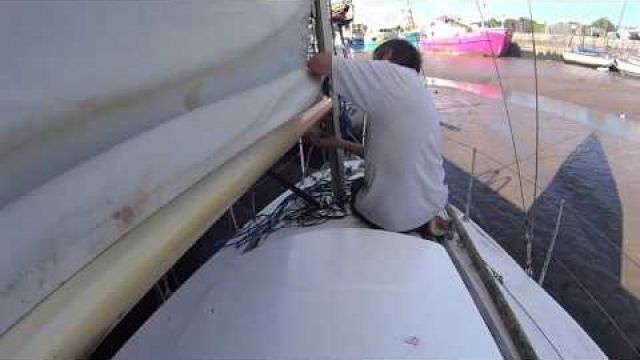 The main sail goes on after 20 years almost there we hope